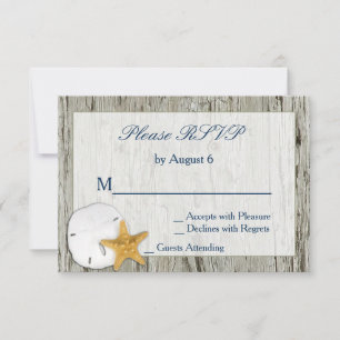 Rustic Beach Driftwood Sand Dollar Wedding RSVP