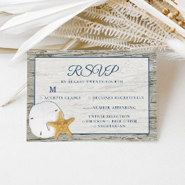 Rustic Beach Driftwood Sand Dollar Wedding RSVP Karte