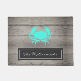 Rustic Beach House Aquamarin Blue Crab Family Mono Fußmatte