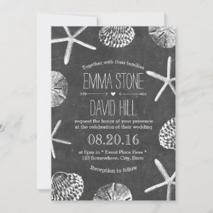 Rustic Beach Seashells Vintage Chalkboard-Hochzeit Einladung