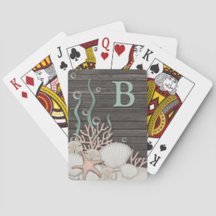Rustic Beach Shells & Wood Monogram Playing Cards Spielkarten