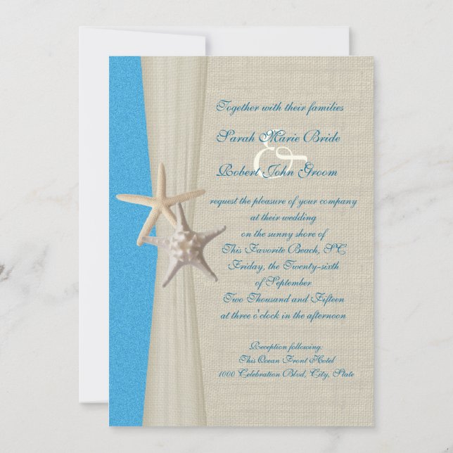 Rustic Beach Starfish Ocean Wave Wedding Einladung (Rückseite)