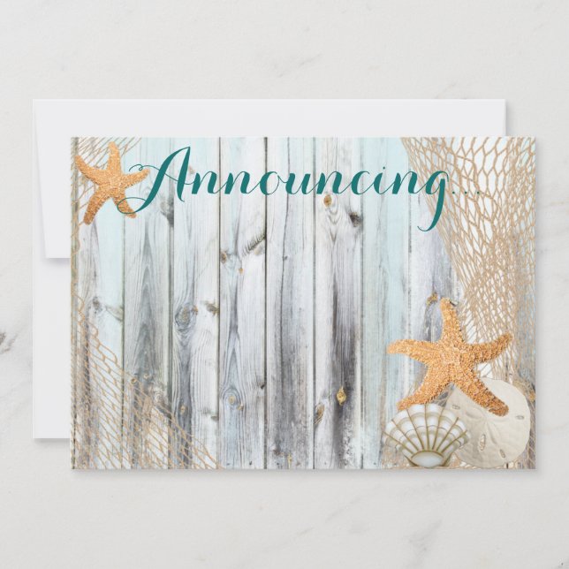 Rustic Beach Starfish Wedding Annoucement Einladung (Vorderseite)