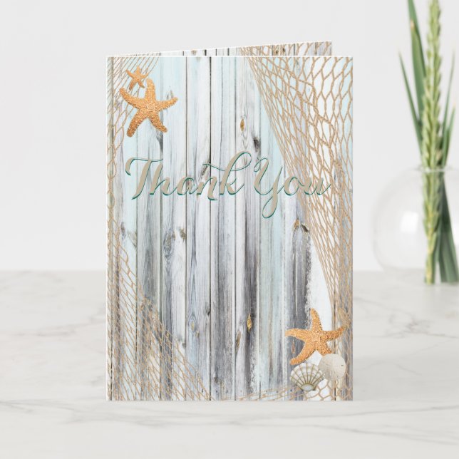 Rustic Beach Starfish Wedding Danke Karte (Vorderseite)