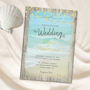 Rustic Beach String Lights Gold Foil Wedding Folieneinladung