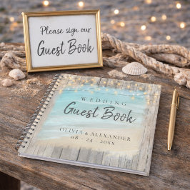 Rustic Beach String Lights Wedding Guest Book Notizbuch