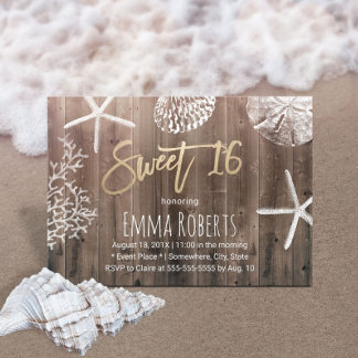 Rustic Beach Sweet 16 Starfish Seashells Geburtsta Einladung