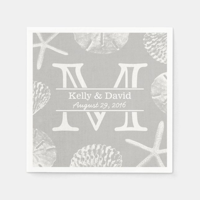 Rustic Beach Wedding Monogram Laced Silver Serviette (Vorderseite)