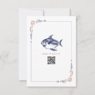 Rustic Beach Wedding Red & Blue Fish UAWG RSVP Karte