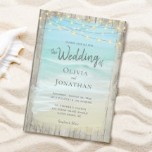Rustic Beach Wood String Lights Waves Wedding