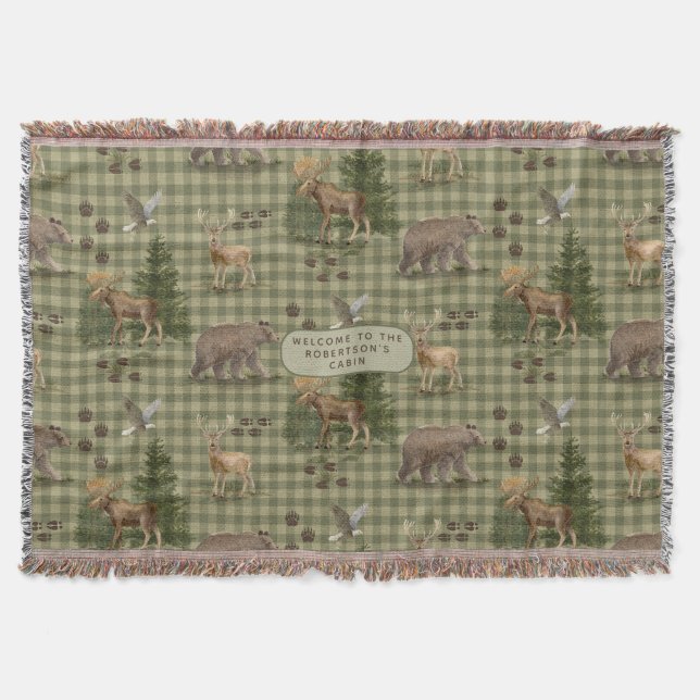 Rustic Bear Deer Forest Moose Eagle Watercolor Decke (Vorderseite)