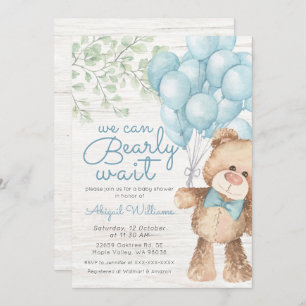 Rustic Bearly Wait Blue Bären Boy Baby Dusche Einladung