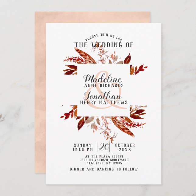 Rustic Beauty Boho Chic Fall Wreath Wedding Einladung (Vorne/Hinten)
