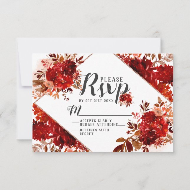 Rustic Beauty Floral Diamond Wedding RSVP Reaktion (Vorderseite)
