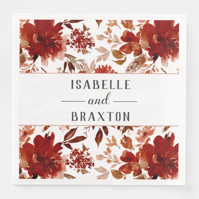 Rustic Beauty Floral Gerahmt Fall Monogram Wedding Serviette (Vorderseite)