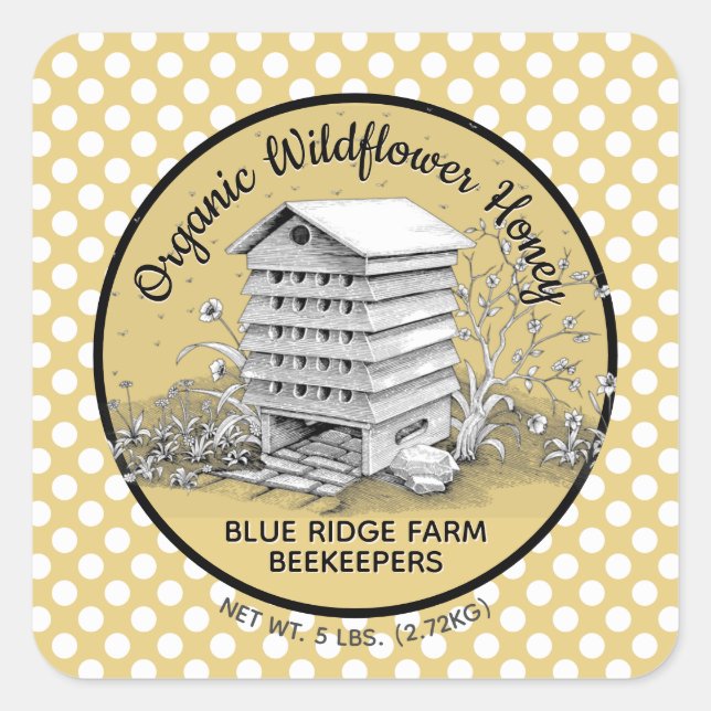 Rustic Beehive Gold Polka Dot Honey Jar Stickers (Vorderseite)
