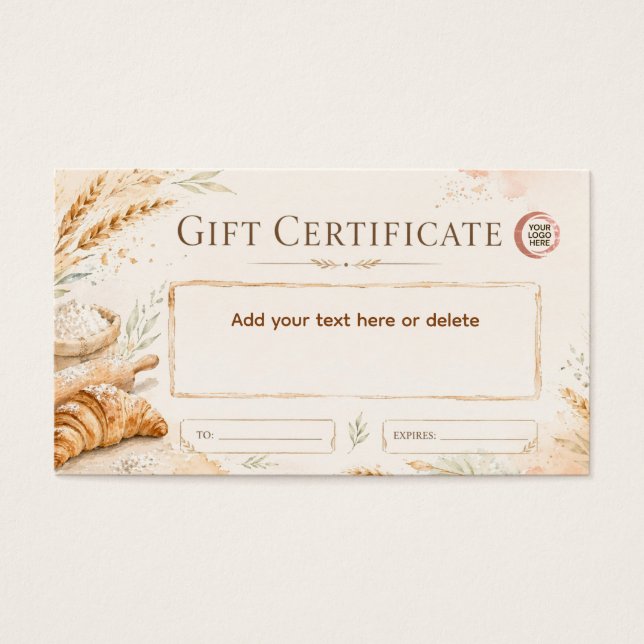 Rustic beige watercolor bakery gift certificate  (Vorderseite)