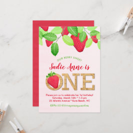 Rustic Berry Sweet Strawberry 1st Birthday Girl Einladung