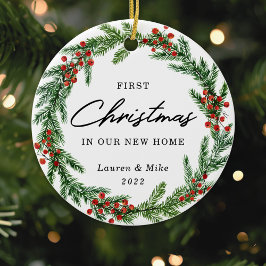 Rustic Berry Wreath Erster Weihnachten im neuen Zu Keramik Ornament