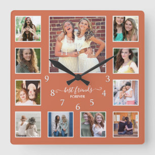 Rustic Best Friends 11 Foto Collage Quadratische Wanduhr