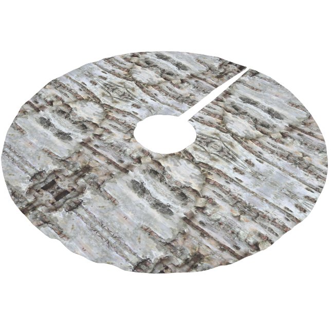 Rustic Birch Bark Wood look Brushed Polyester Tre Polyester Weihnachtsbaumdecke (Schrägansicht)