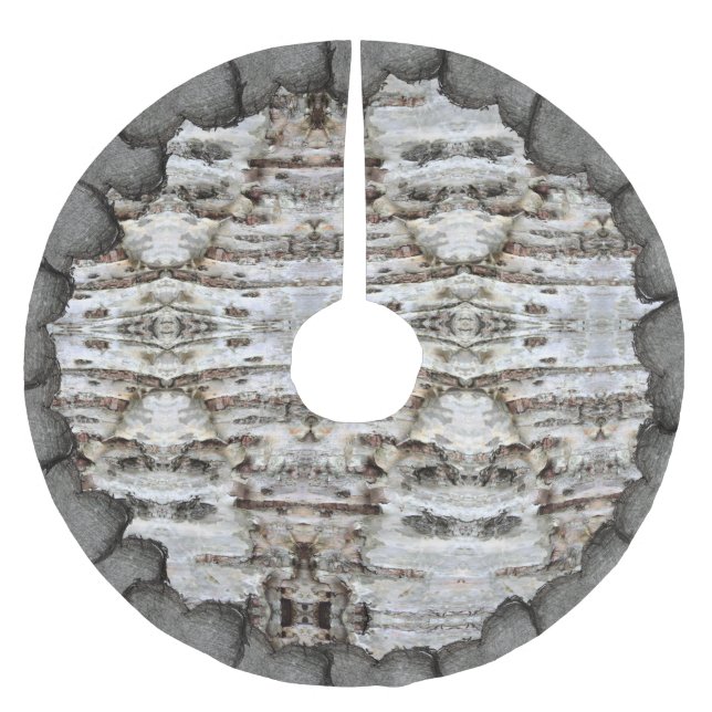 Rustic Birch Bark Wood look Polyester Weihnachtsbaumdecke (Vorderseite)