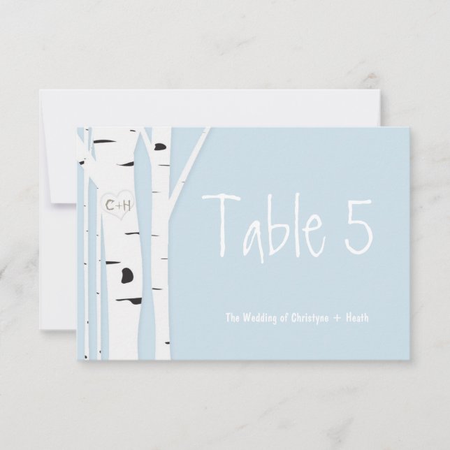Rustic Birch Tree Blue Wedding Tischnummer Card (Vorderseite)