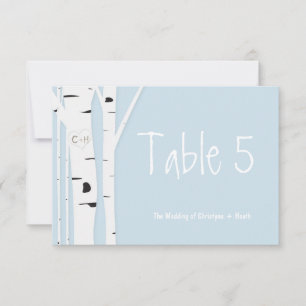 Rustic Birch Tree Blue Wedding Tischnummer Card