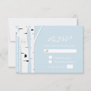 Rustic Birch Tree Heart Icy Blue Wedding RSVP Card