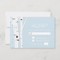 Rustic Birch Tree Heart Icy Blue Wedding RSVP Card