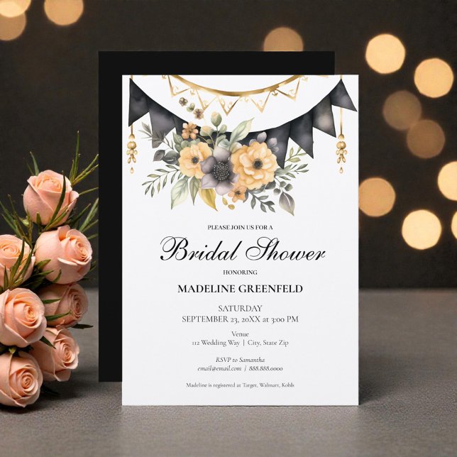 Rustic Black and Peach Floral Bridal Shower Einladung (Von Creator hochgeladen)