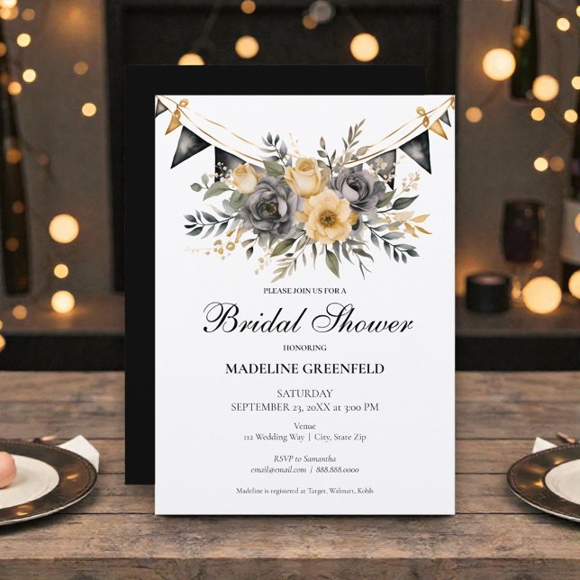 Rustic Black and Peach Floral Bridal Shower Einladung (Von Creator hochgeladen)