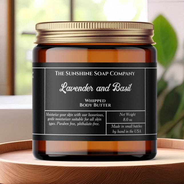 Rustic black body butter or cosmetics jar label wasserflaschenetikett (Von Creator hochgeladen)