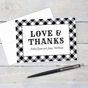 Rustic Black Gingham Kariert Wedding Monogram Dankeskarte