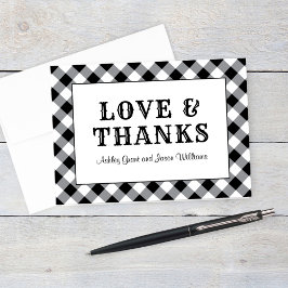 Rustic Black Gingham Kariert Wedding Monogram Dankeskarte