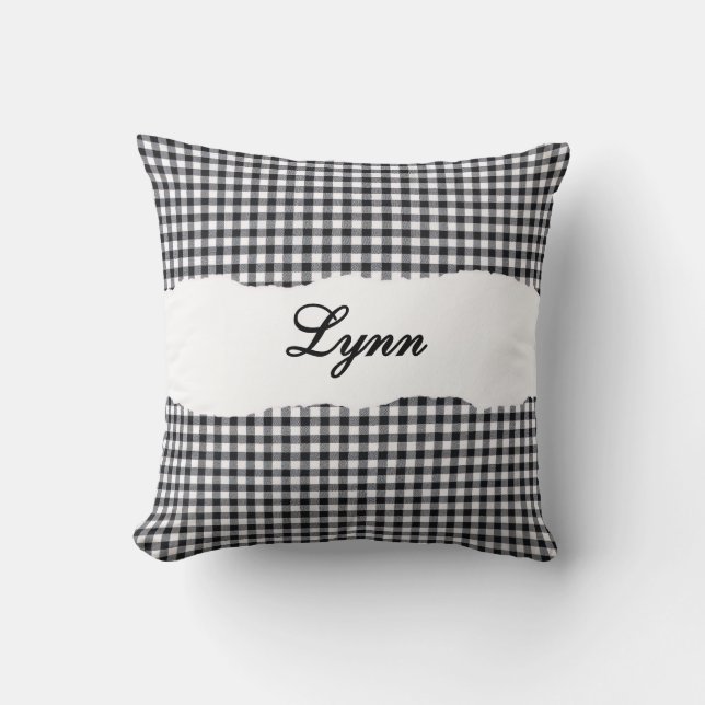 Rustic Black Gingham Personalized Name Kissen (Vorderseite)