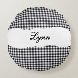 Rustic Black Gingham Personalized Name Rundes Kissen