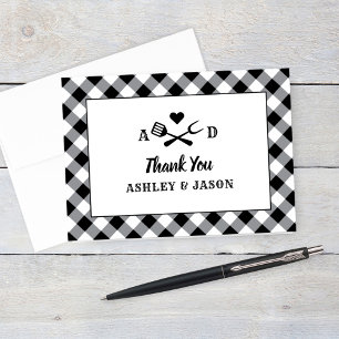 Rustic Black Gingham Pläd BBQ Wedding Monogram Dankeskarte