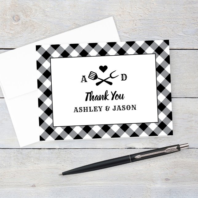 Rustic Black Gingham Pläd BBQ Wedding Monogram Dankeskarte (Von Creator hochgeladen)