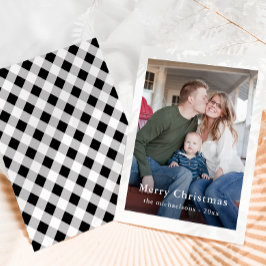 Rustic Black Plaid Merry Christmas Photo Feiertagskarte