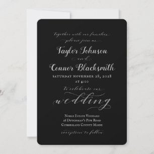 Rustic Black Silversmith Calligraphy Wedding Einladung
