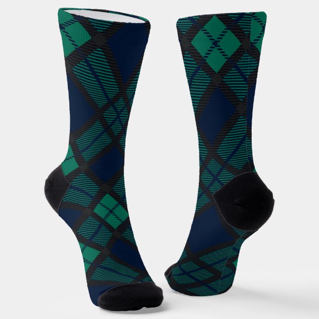 Rustic Black Watch Plaid Green Blue Tartan Socken (Gewinkelt)