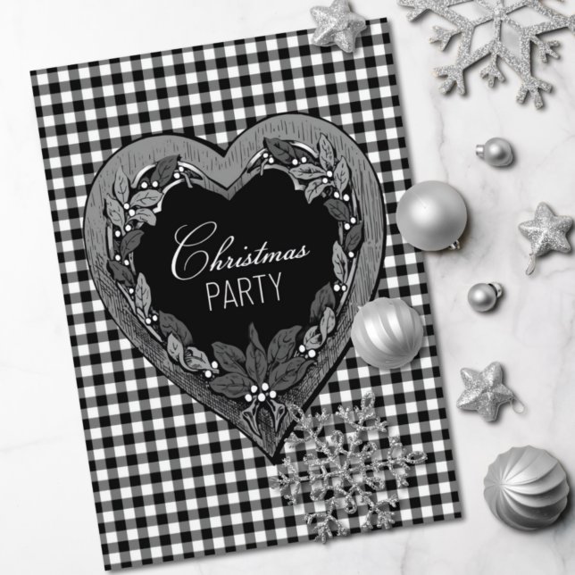 Rustic Black White Heart Christmas Party  Einladung (Von Creator hochgeladen)