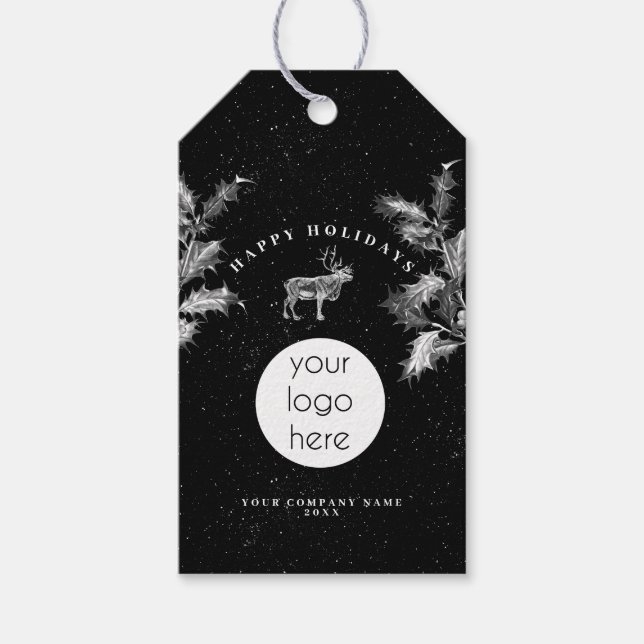 Rustic Black White Holiday Business Logo Christmas Geschenkanhänger (Vorderseite)