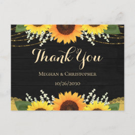 Rustic Black Wood Gold Sonnenblume Hochzeit Vielen Postkarte