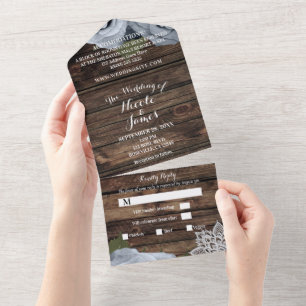 Rustic Blau Dusty Rose Vintage-Spitze Hochzeit  All In One Einladung