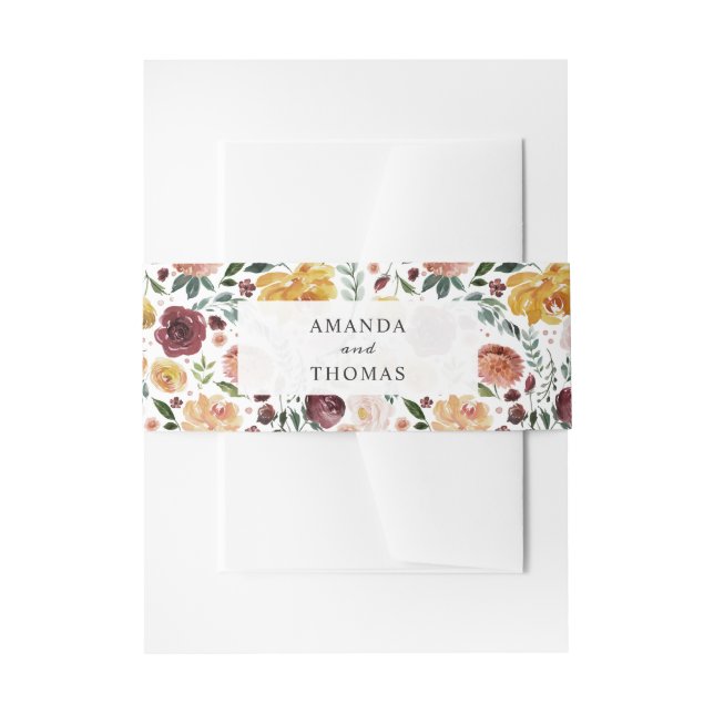 Rustic Bloom Burgundy Orange Floral Wedding Einladungsbanderole (Vorderseite Beispiel)