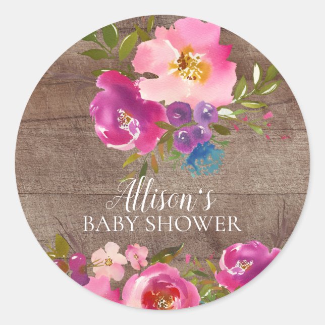 Rustic Bloom Floral Baby Dusche Umschlag Aufkleber (Vorderseite)
