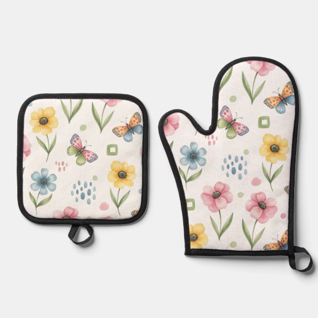 Rustic Bloom Symphony Ofenhandschuh & Topflappen-Set (Vorderseite)