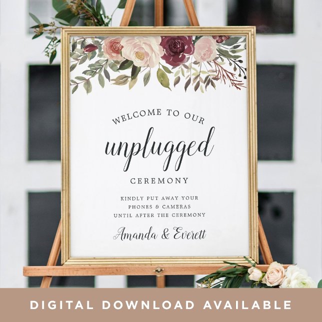 Rustic Bloom Unplugged Zeremony Wedding Sign Poster (Von Creator hochgeladen)